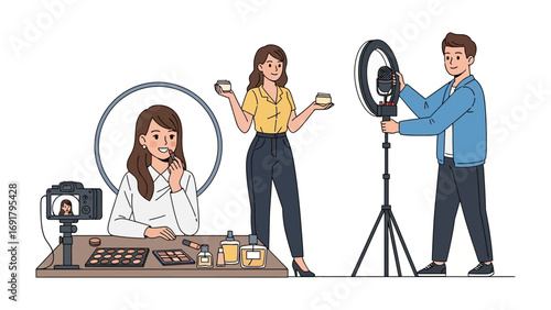 Young woman getting her hair styled and dried by a professional hairdresser in a modern salon with styling tools and products