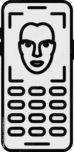 Illustration of a smartphone displaying face recognition technology with a keypad interface below