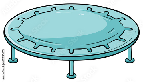 Blue round trampoline for jumping and exercise cartoon illustration