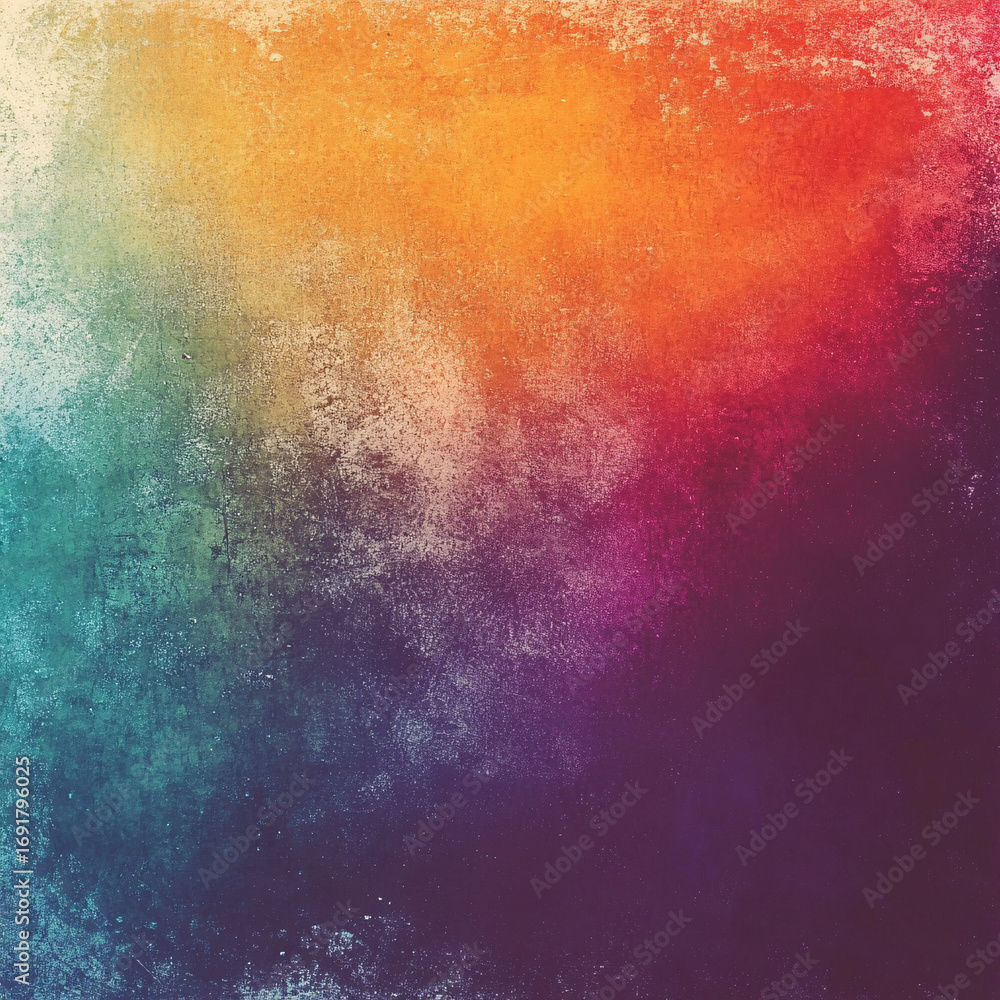Fototapeta premium Grunge textured background with colorful gradient blend of orange, purple, red, and teal tones 