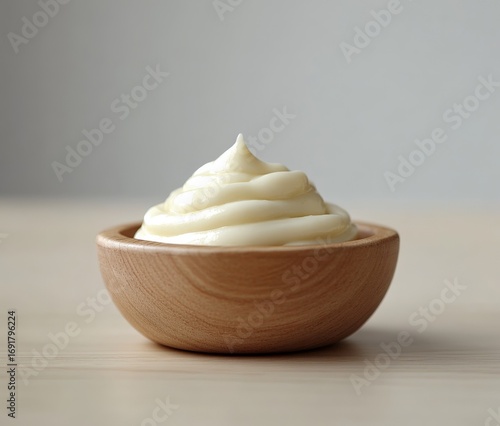 mayonnaise in a simple wooden bowl