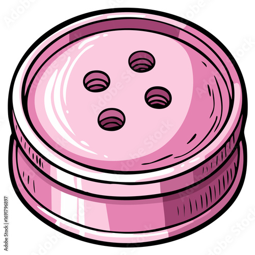 Pink button illustration, with four holes, drawing style