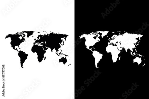 world map icon silhouette on black white background