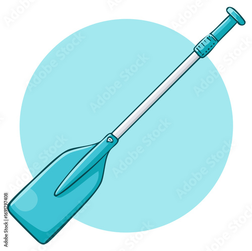 Cartoon illustration of a teal paddle on a blue circle.