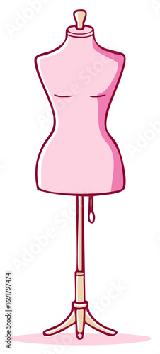 Cute Pink Cartoon Dress Form Mannequin Illustration for Fashion and Sewing Design