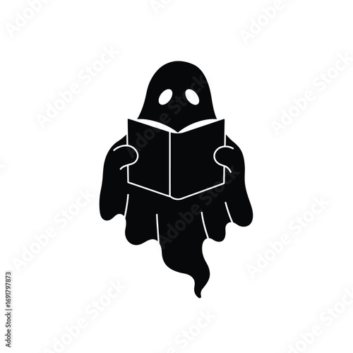 Black ghost reading an open book white