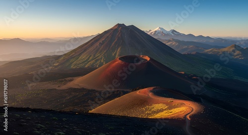 Volcanoes mountain range sunrise