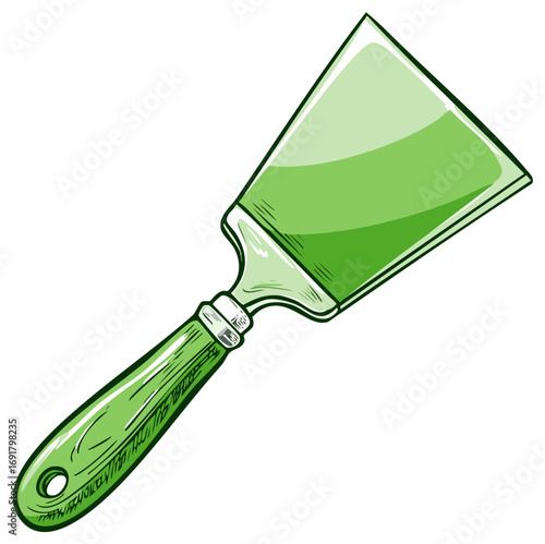 Green Putty Knife or Spatula Illustration: Construction, Repair, or Food Prep Tool
