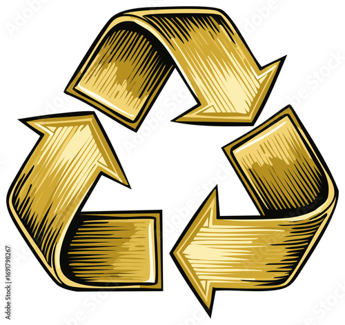 Gold Recycling Symbol Arrows with Scratchy Texture Graphic