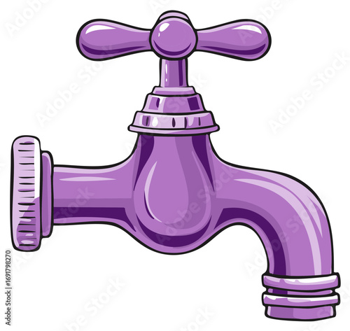 Purple Cartoon Faucet Illustration Water Tap Plumbing Fixture Isolated