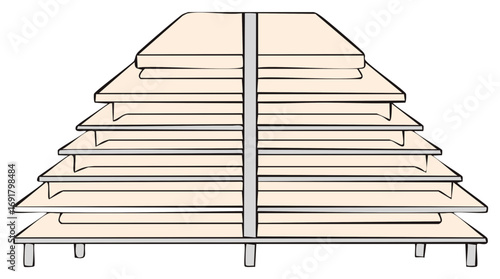 Step Pyramid Display Shelf Arrangement for Retail Product Showcase or Tiered Storage Illustration