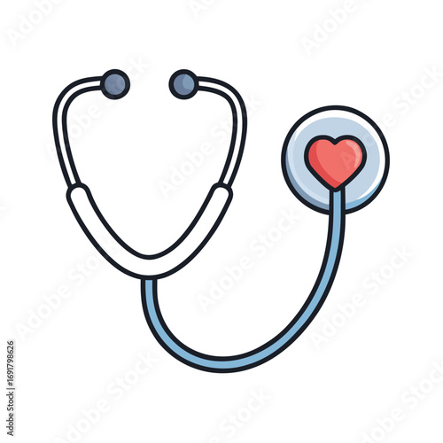 Color Stethoscope with Red Heart Symbol on White Background medical healthcare