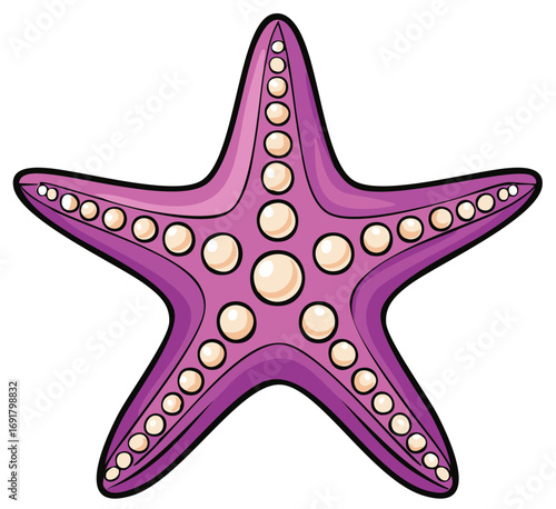 Cartoon starfish illustration in purple and cream colors with a thick outline isolated.