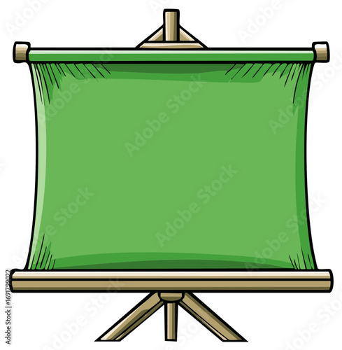 Blank Green Screen Display on Wooden Stand Advertising Board Presentation Tool Empty Banner Template