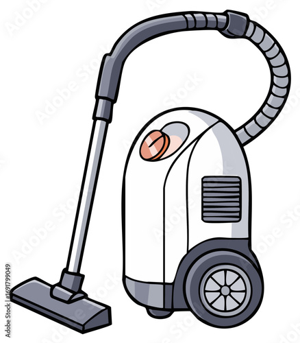 Cartoon illustration of an upright vacuum cleaner
