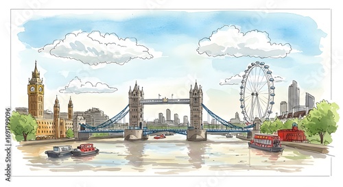 Watercolor london skyline view