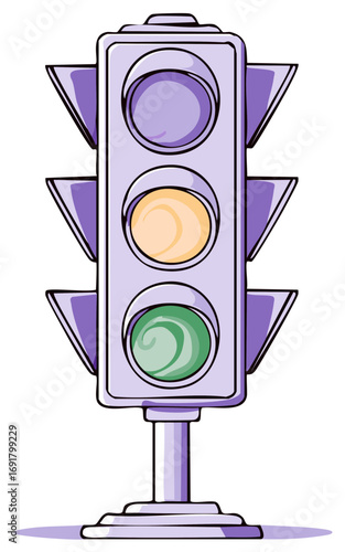 Vibrant cartoon traffic light displaying active green signal for urban road navigation control