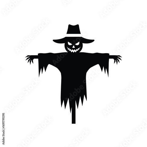 Scary scarecrow with hat and tattered clothes halloween