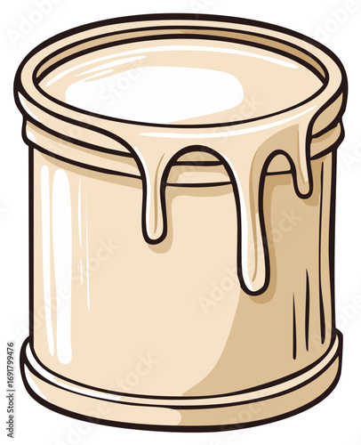 Dripping white paint can vector illustration for home renovation, art projects, and creative designs