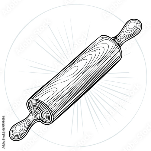 Classic Wooden Rolling Pin Illustration for Baking and Culinary Preparations