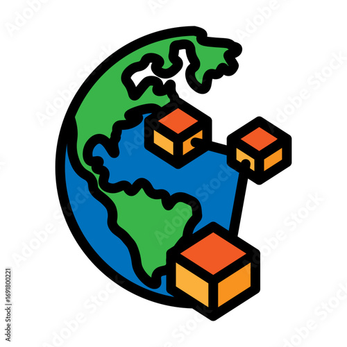 Blockchain Globe Vector Filled Icon Design
