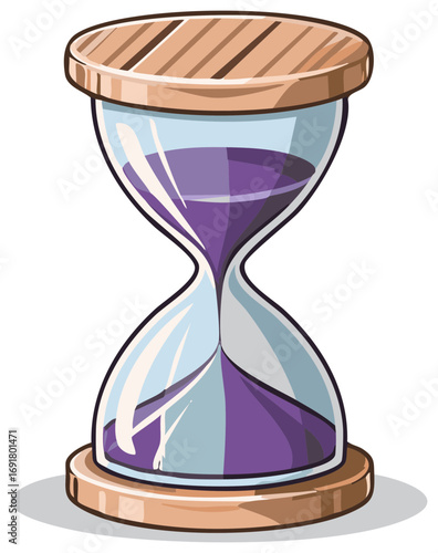 Classic wooden hourglass with purple sand flowing, symbolizing the passing of time and deadlines.