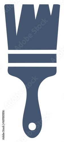 Paintbrush icon illustration with blue handle and bristles for applying paint or varnish and artistic painting projects