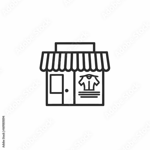 Illustration of a clothing store front with an awning and a shirt displayed in the window space provided | editable eps vectors
