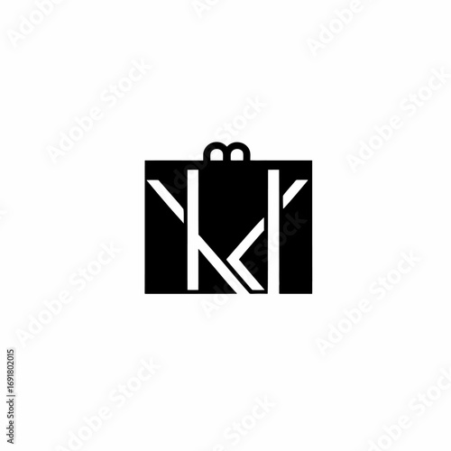 Stylized black gift box with white letter k design and handles on a white background illustration | editable eps vectors