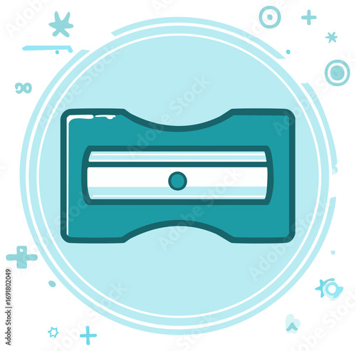 Simple Cyan Colored Pencil Sharpener Icon with Round Accents for Art and Stationery