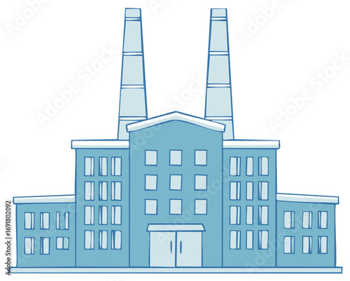Cartoon industrial factory building with two tall smokestacks illustration