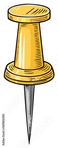 Yellow pushpin vector illustration in a hand drawn sketch style an isolated office supply and map marker icon