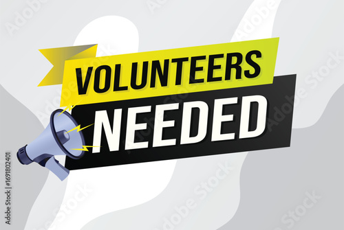 Volunteers needed word concept vector illustration with lines 3d style for social media landing page, template, ui, web, mobile app, poster, banner, flyer, background, gift card, coupon, label 