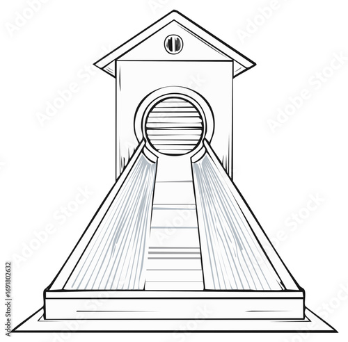 Stylized Birdhouse Illustration: Outline with Frontal View and Simplistic Design