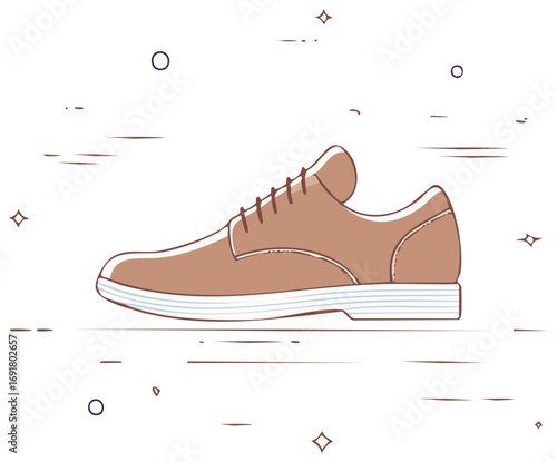 Brown Leather Dress Shoe Laced Up Stylish Footwear Fashion Footgear Single Shoe