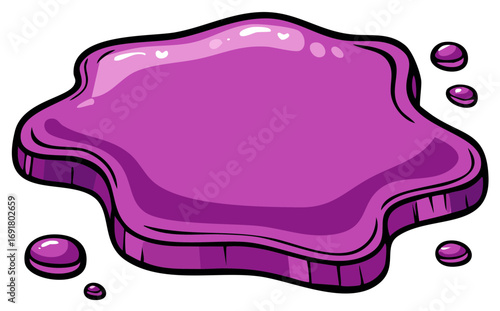 Vibrant purple paint spill with glossy drips cartoon style colorful illustration