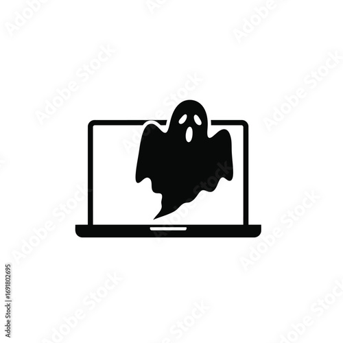 Black ghost emerging from laptop screen vector