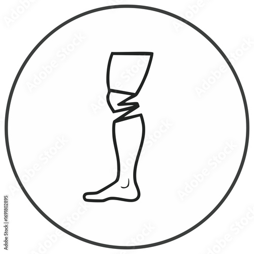 Simple line art icon of a leg injury with a bone fracture at the knee medical symbol