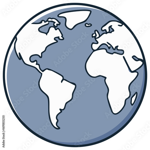 Stylized Earth globe with continents, global perspective, world map graphic with illustration