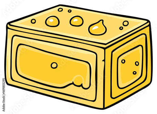 Illustration of Block of Cheese with Holes and Drops of Liquid Toppings