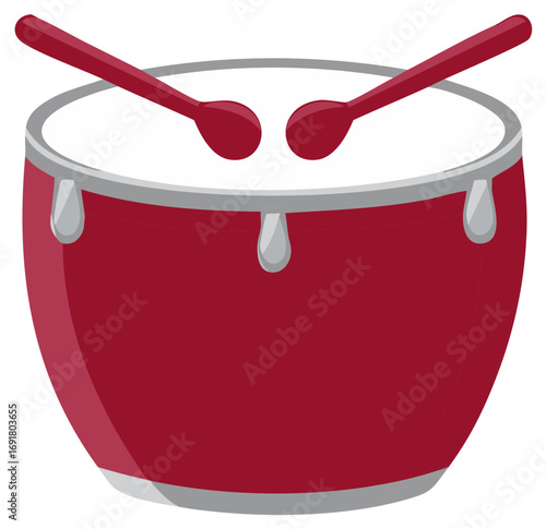Red Musical Drum with Drumsticks Illustration Percussion Instrument for Rhythm and Music