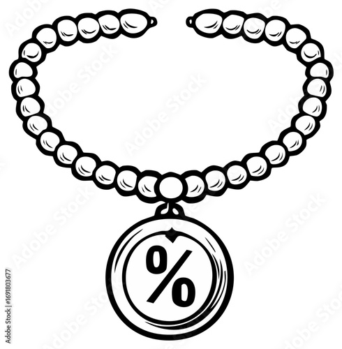 Luxury jewelry tax or interest rate concept with a pearl necklace and percent symbol pendant
