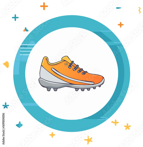 Bright Orange Athletic Cleats with Teal Ring and Stars Graphic