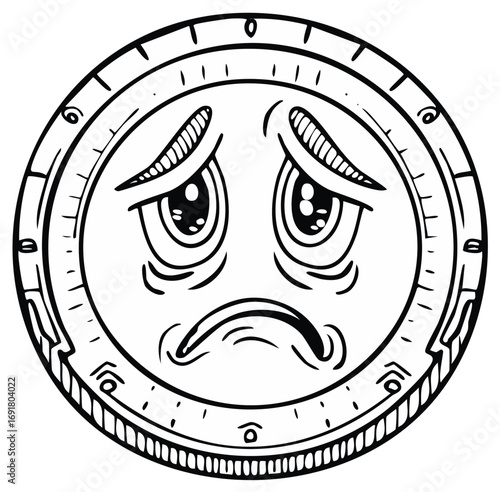 Distressed cartoon face on a measurement dial expressing sadness and emotional pain
