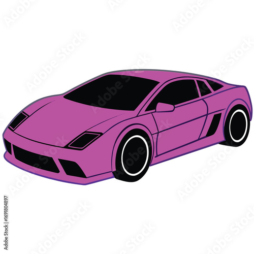 Pink Cartoon Style Sports Car with Black Windows and Wheels automobile vehicle