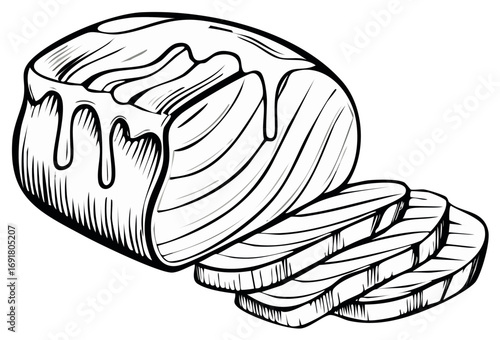 Hand drawn sliced salmon with dripping sauce isolated on white background vector illustration
