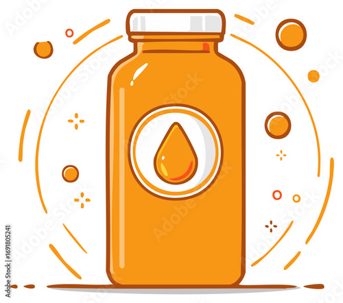 Bright Orange Vitamin Syrup Bottle Featuring Essential Drop Graphic
