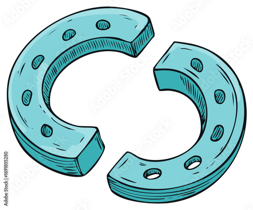 Two blue horseshoes pointing inwards with a small gap in the middle, suggesting luck or a fractured union
