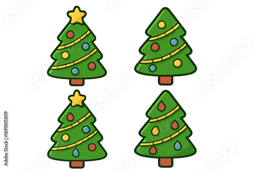 Wallpaper Mural Christmas tree vector icon set. Cartoon illustration of decorated fir trees for the winter holiday. Flat graphic symbol collection for festive design isolated on a white background. Torontodigital.ca