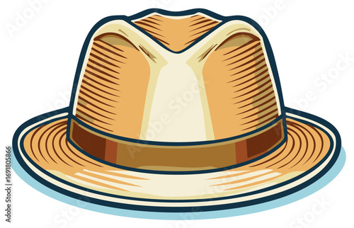 Stylish vintage fedora hat with a brown band in a classic vector illustration style